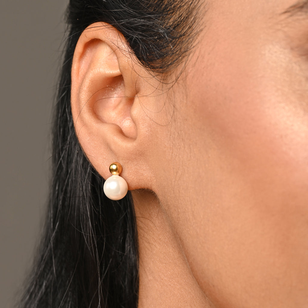 CLARA 925 Sterling Silver Pearl Ball Studs Earrings