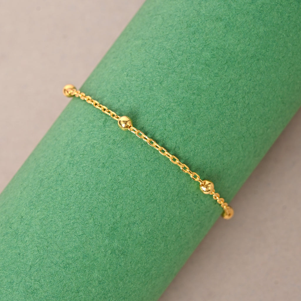 CLARA 925 Pure Silver Golden Ball Chain Bracelet