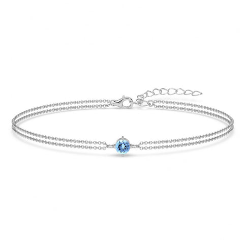 Silver Sky Blue Solitaire Double Chain Bracelet