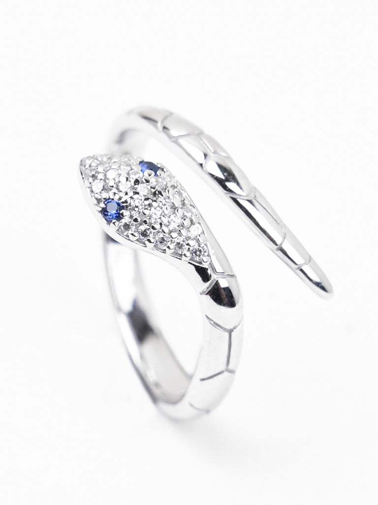 CLARA Pure 925 Sterling Silver Snake Finger Ring with Adjustable Band