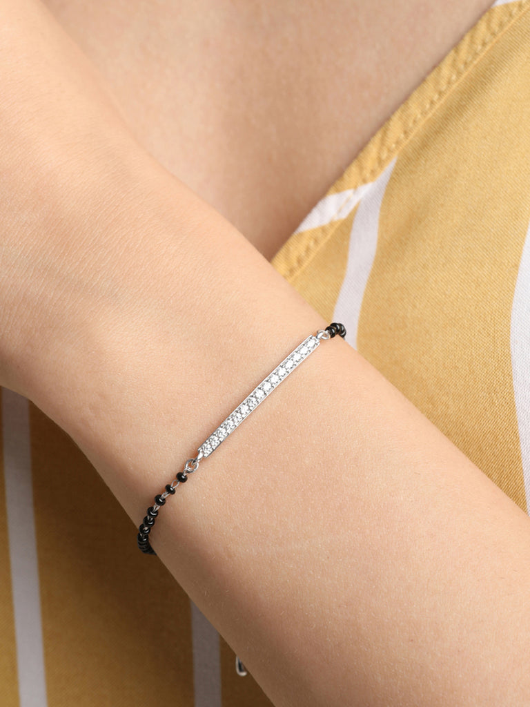 CLARA 925 Sterling Silver Bar Hand Mangalsutra Bracelet