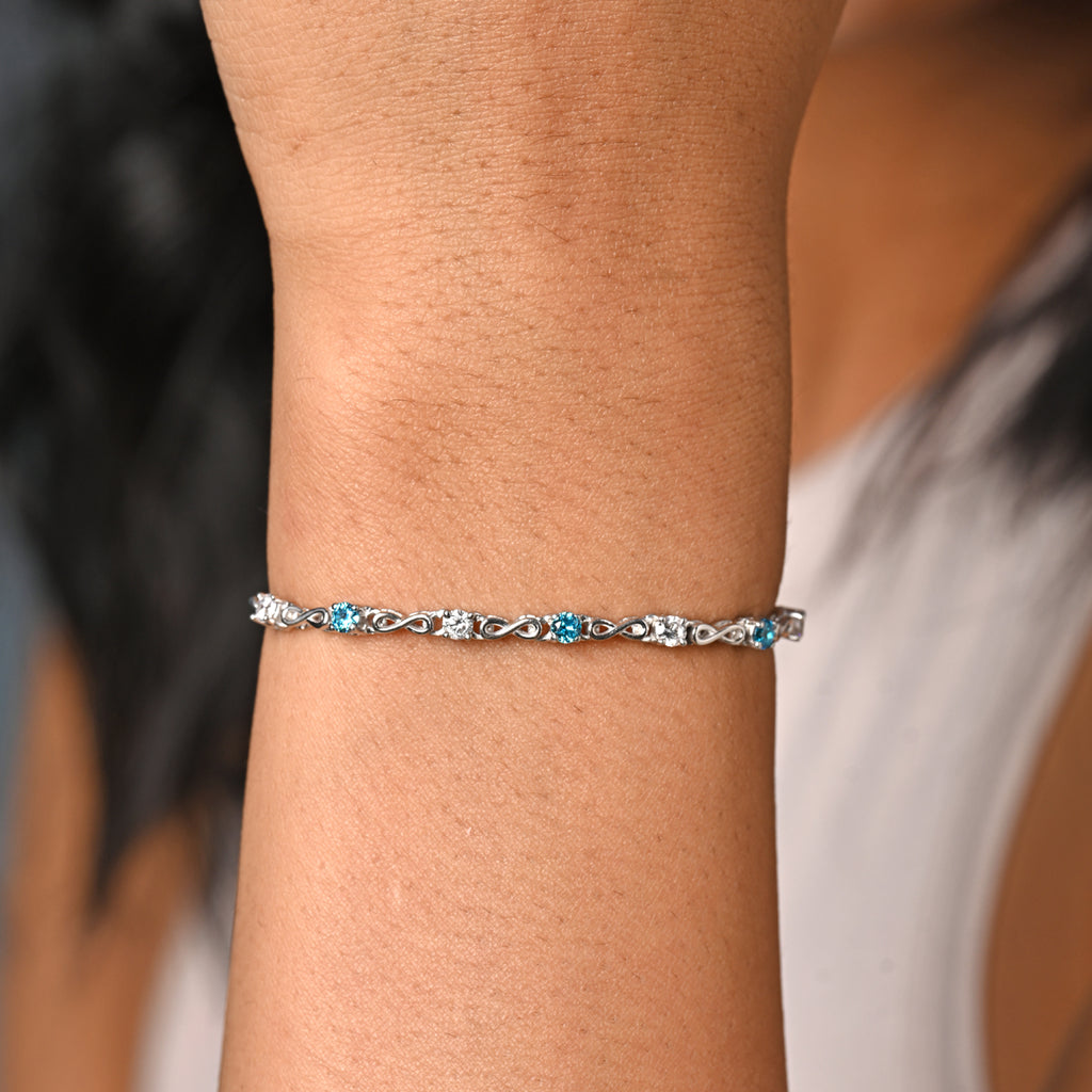 CLARA 925 Pure Silver Blue Infinity Hand Bracelet