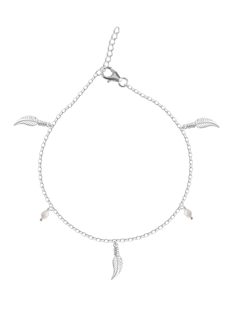 CLARA 925 Sterling Silver Leaf Anklet Payal ( Single ) Adjustable Chain Gift for Women and Girls