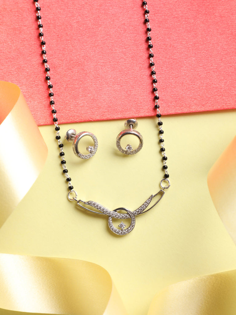 CLARA 925 Sterling Silver Evie Mangalsutra Tanmaniya Pendant Earring Jewellery Set with Chain Gift for Women and Girls