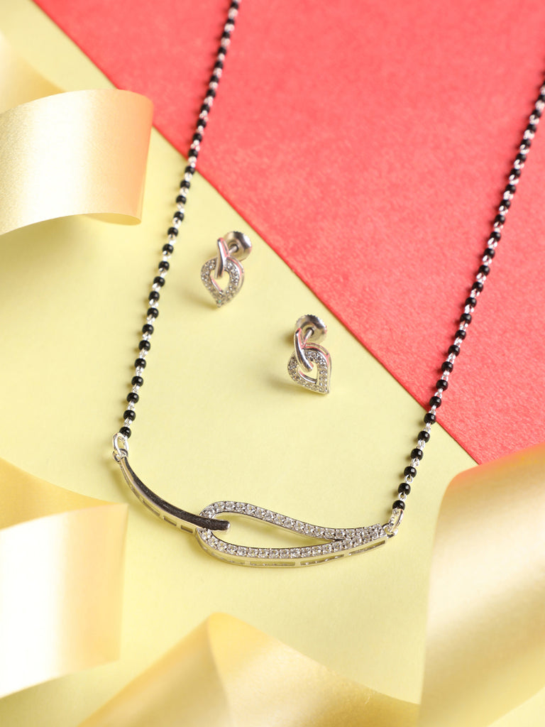 CLARA 925 Sterling Silver Stella Mangalsutra Tanmaniya Pendant Earring Jewellery Set with Chain Gift for Women and Girls