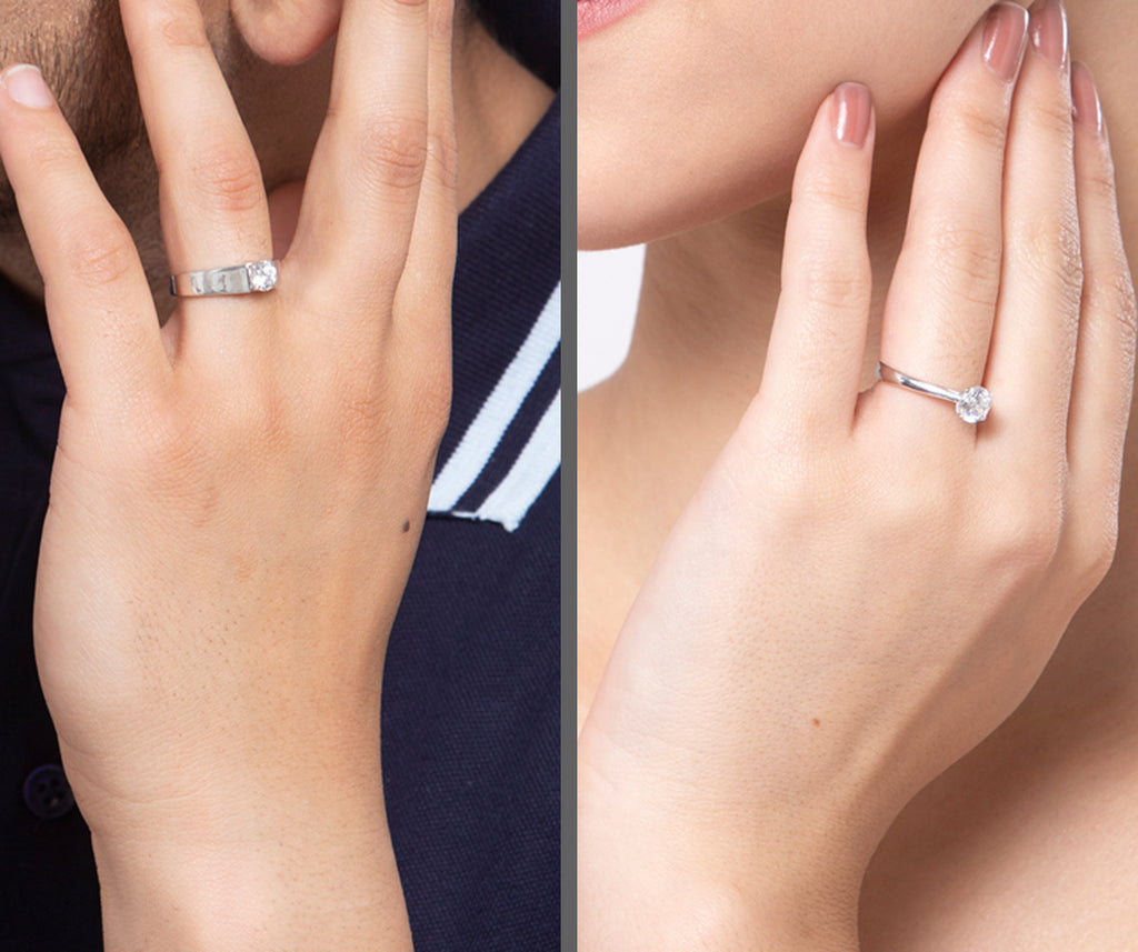 CLARA Pure 925 Sterling Silver Luca Adjustable Couple Band, Promise Rings for Lovers
