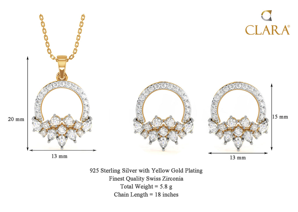 CLARA 925 Sterling Silver Tica Pendant Earring Chain Jewellery Set