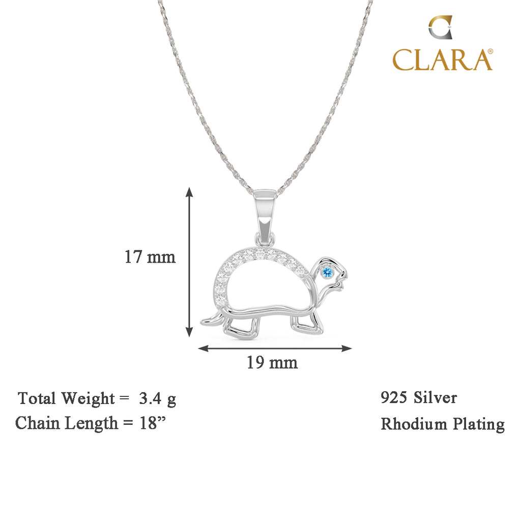 CLARA 925 Sterling Silver Tortoise Pendant Chain Necklace 