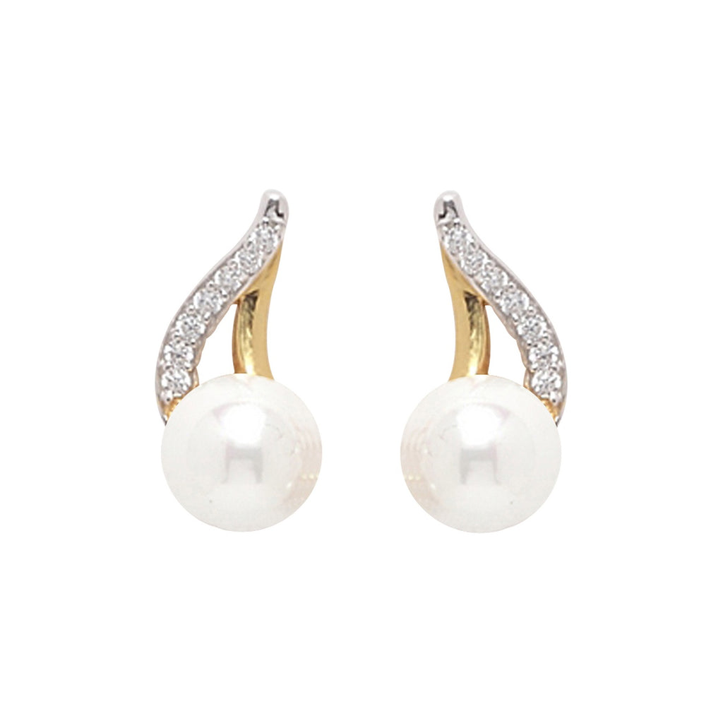 CLARA 925 Sterling Silver Pearl Asuka Stud Earrings | Gold Rhodium Plated, Swiss Zirconia , Screw Back | Gift for Women & Girls