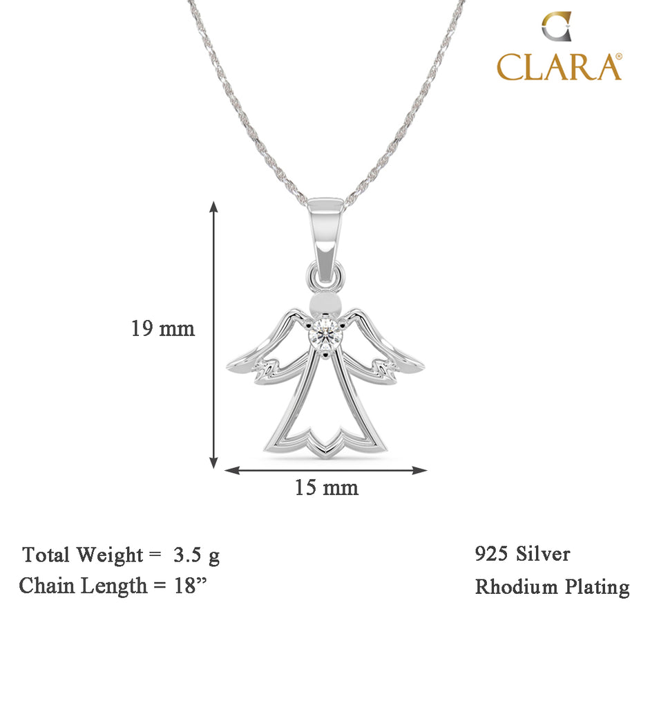 CLARA 925 Sterling Silver Fairy Angel Pendant Chain Necklace 