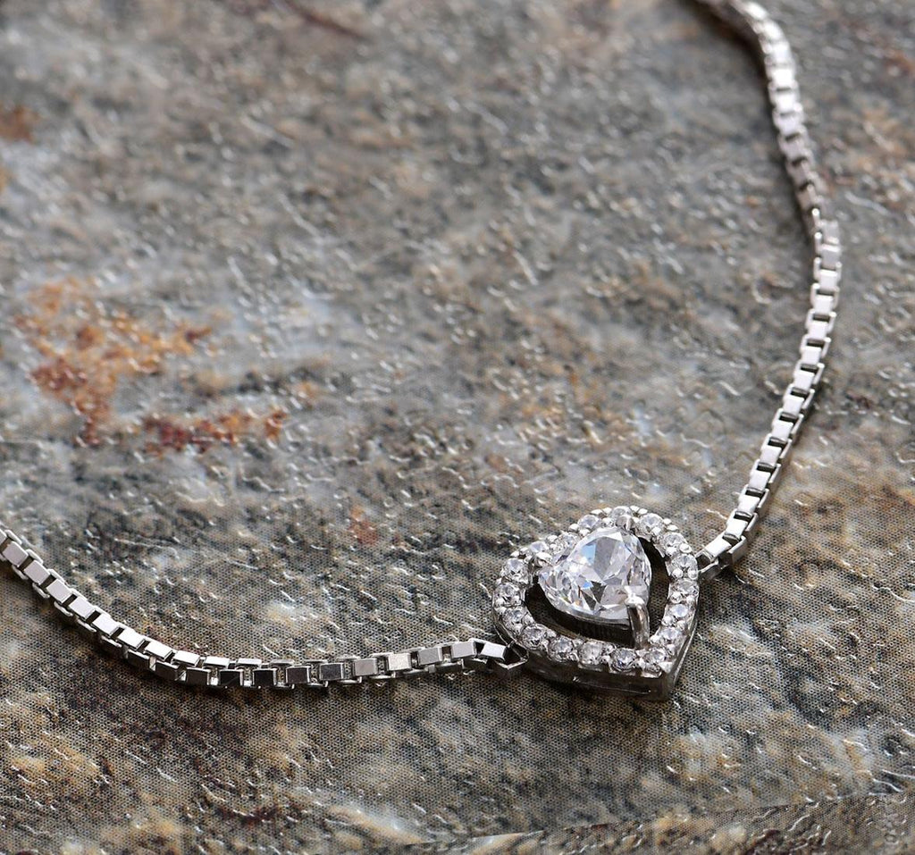 CLARA Made with Swiss Zirconia 925 Sterling Silver Heart Solitaire Bracelet Gift for Women and Girls