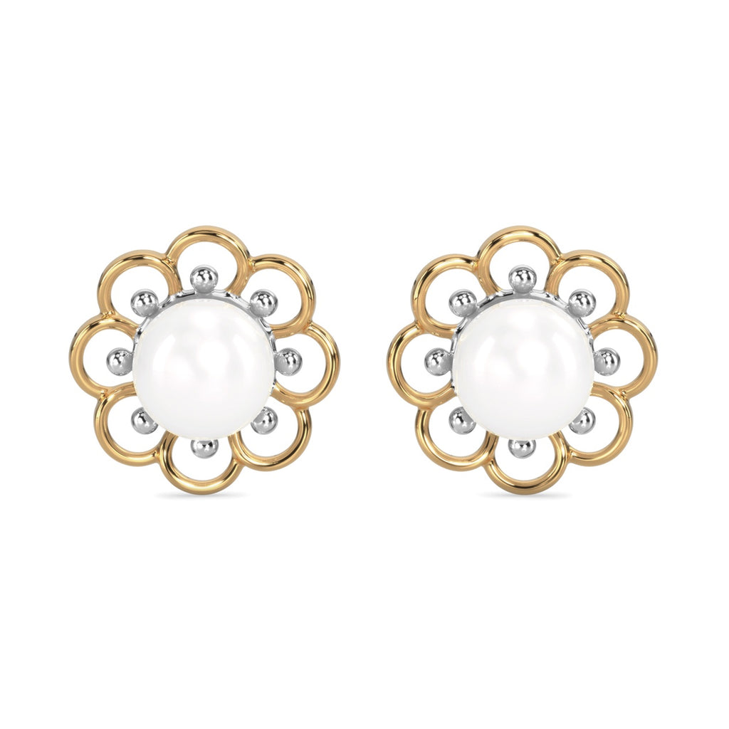 CLARA 925 Sterling Silver Pearl Stud Lotus Earrings | Gold Rhodium Plated , Screw Back | Gift for Women & Girls