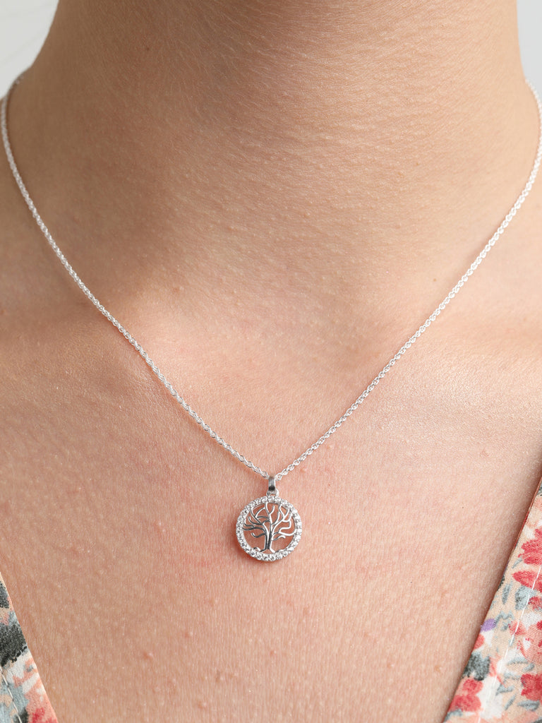 CLARA 925 Sterling Silver Tree of Life Pendant Chain Necklace