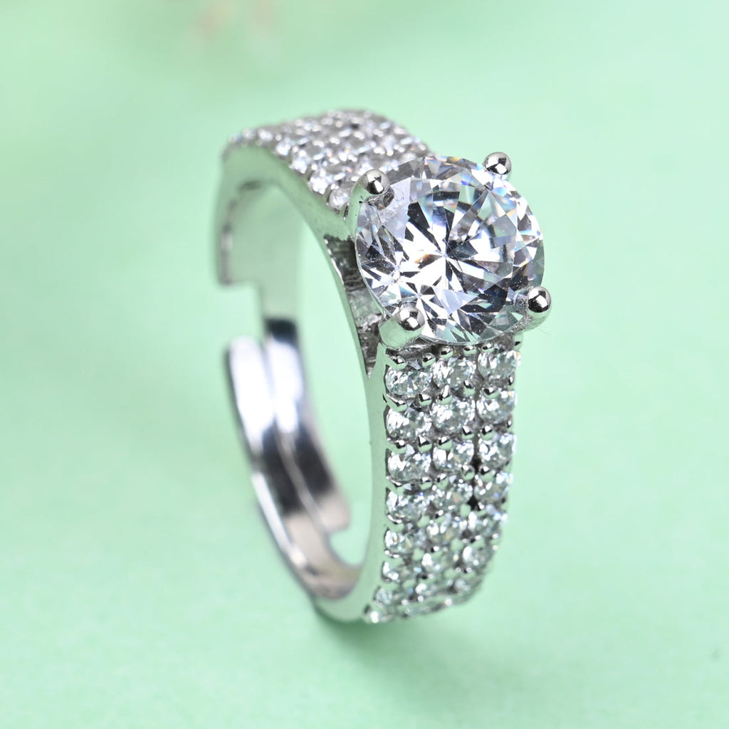 CLARA Pure 925 Sterling Silver Statement Solitaire Finger Ring with Adjustable Band