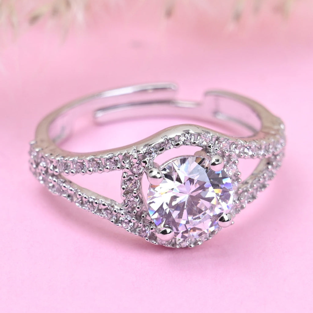 CLARA Pure 925 Sterling Silver Engagement Solitaire Finger Ring with Adjustable Band