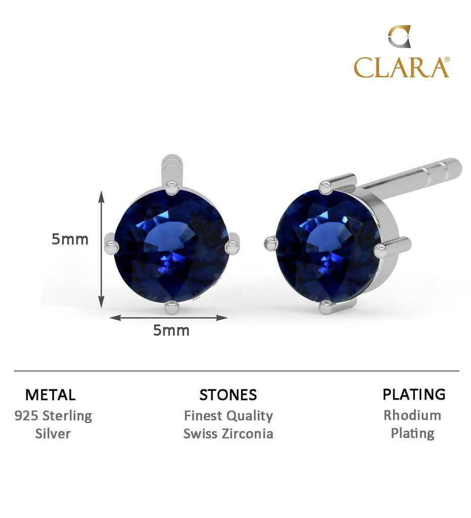 CLARA 925 Sterling Silver Royal Blue Studs Earrings Gift for Kids Girls 