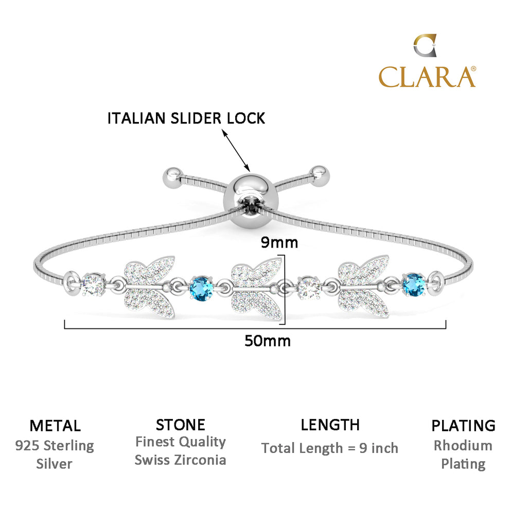 CLARA 925 Pure Silver Blue Butterfly Hand Bracelet