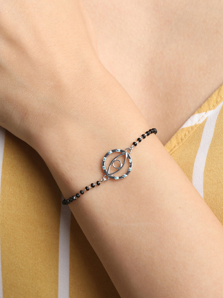 CLARA 925 Sterling Silver Evil Eye Circle Hand Mangalsutra Bracelet