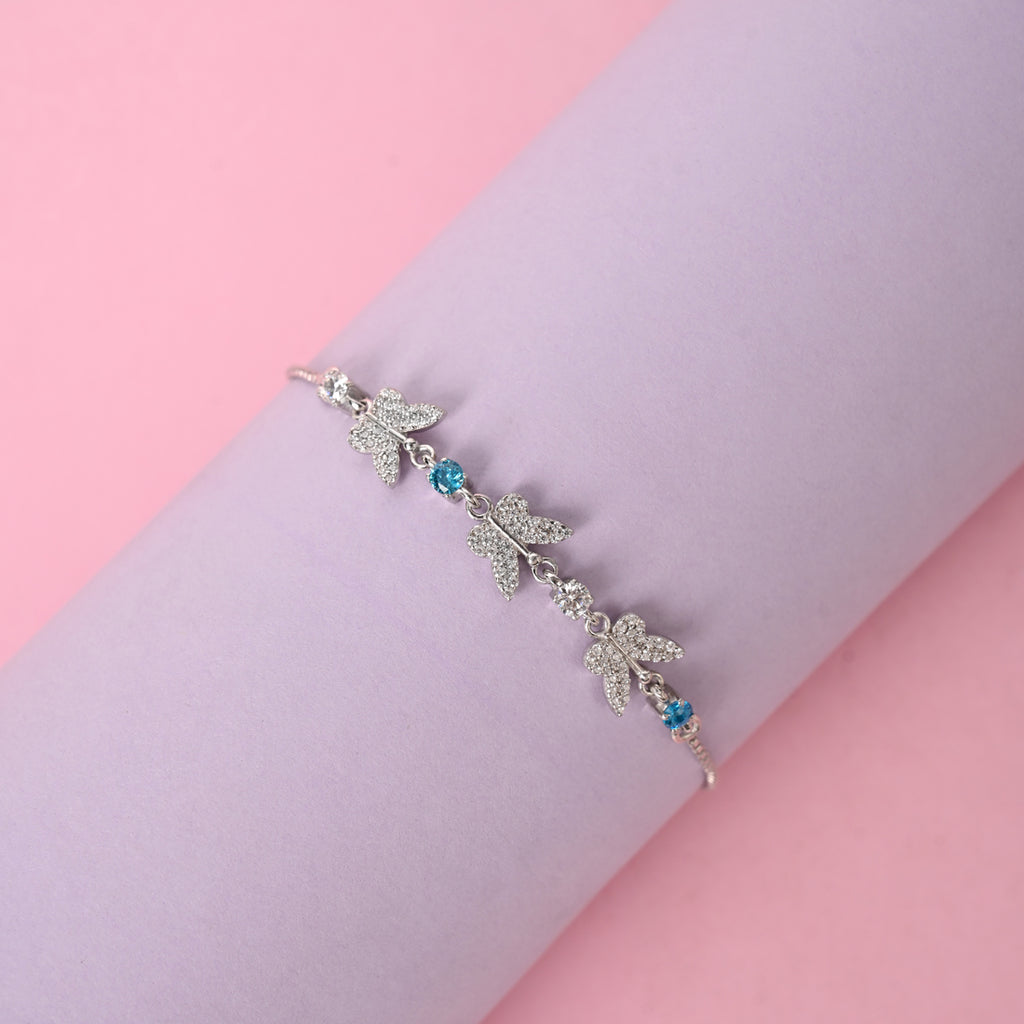 CLARA 925 Pure Silver Blue Butterfly Hand Bracelet