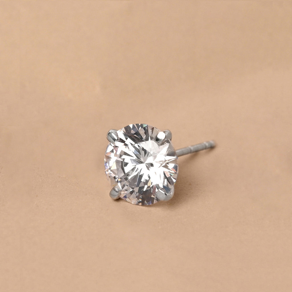 CLARA 925 Sterling Silver Round Solitaire Stud Men Earring Gift for Men & Boys 1 Piece