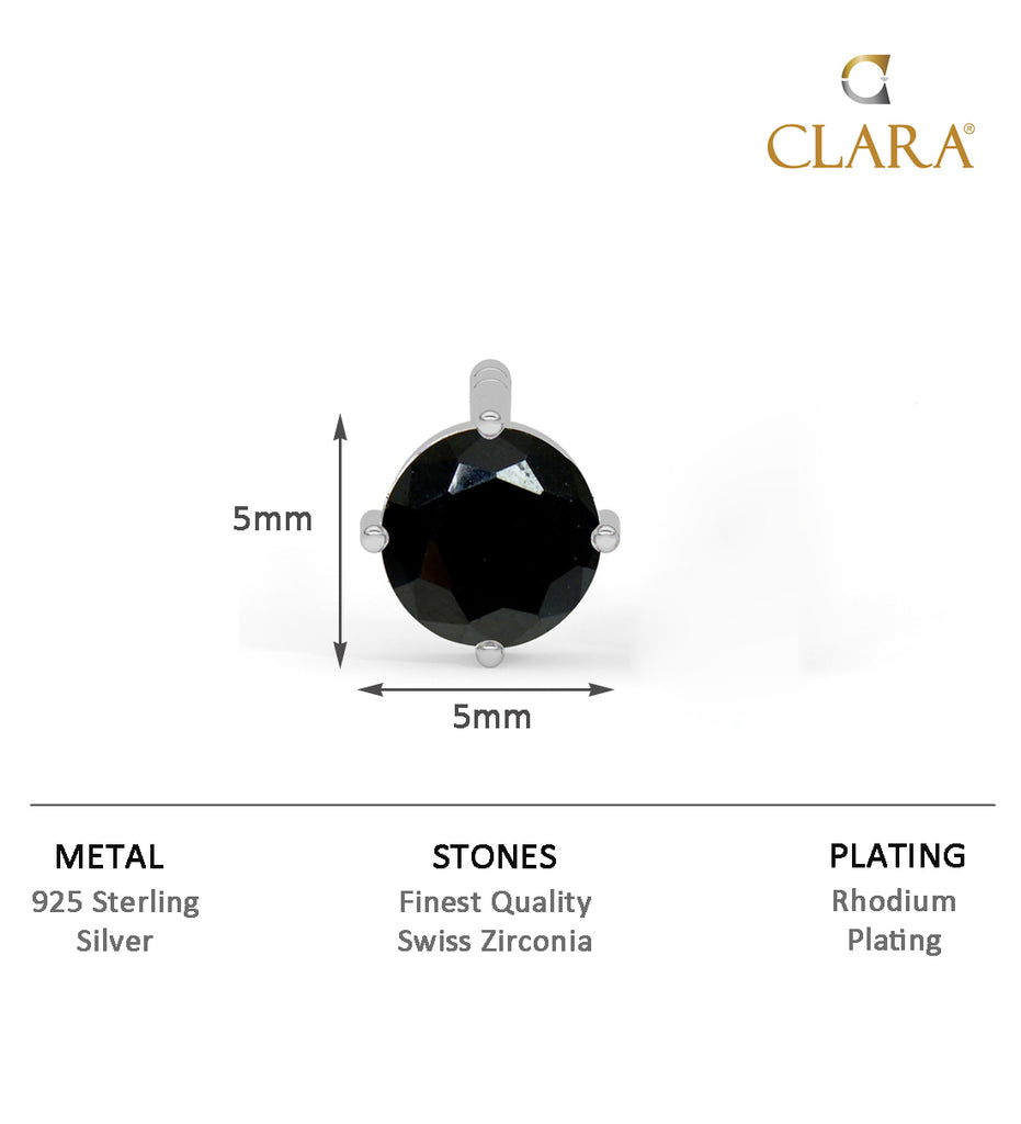 CLARA 925 Sterling Silver Black Stud Men Earring Gift for Men & Boys 1 Piece