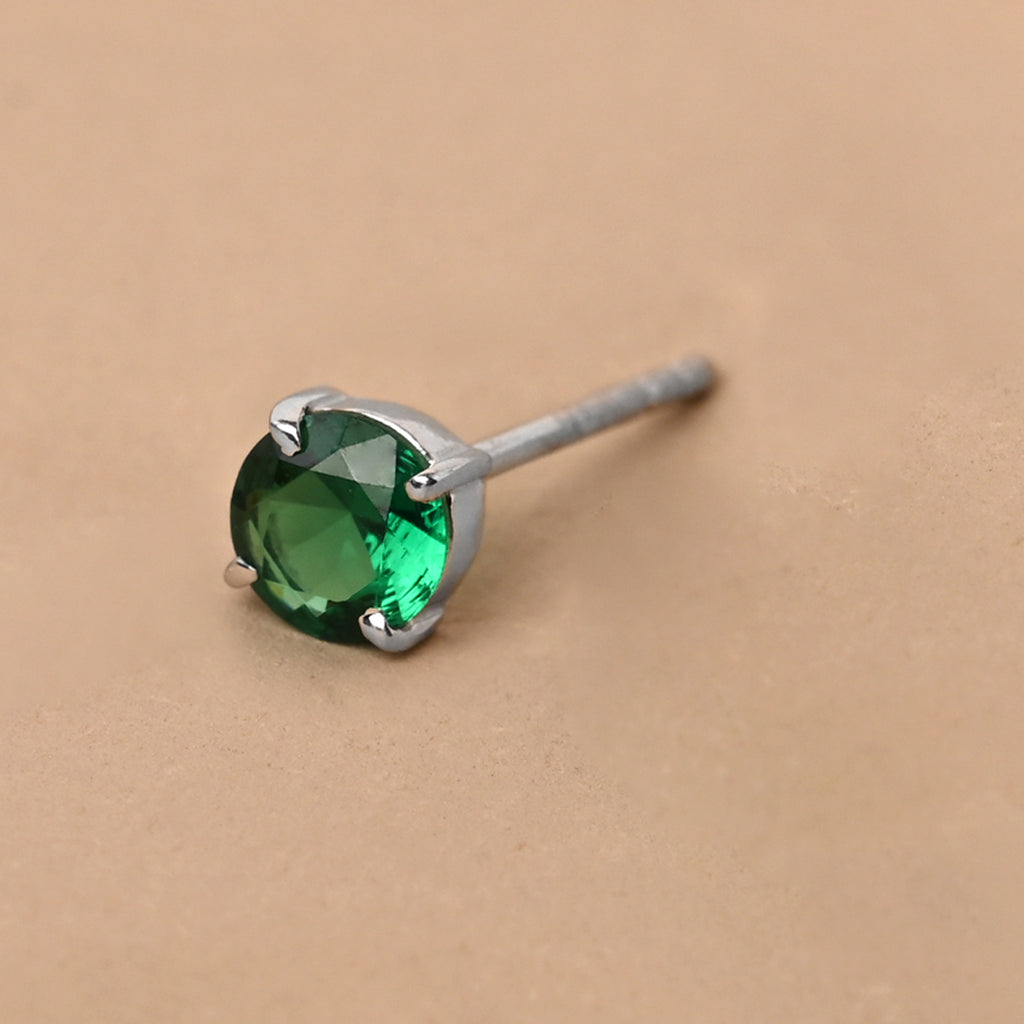 CLARA 925 Sterling Silver Men Green Stud Men Earring Gift for Men & Boys 1 Piece