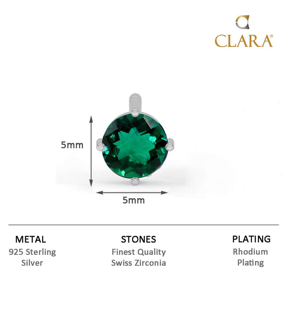 CLARA 925 Sterling Silver Men Green Stud Men Earring Gift for Men & Boys 1 Piece