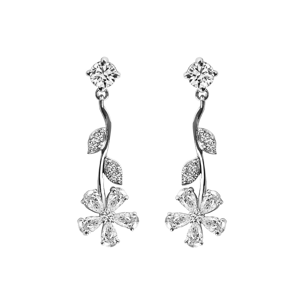 Silver Flower Dangler Earrings