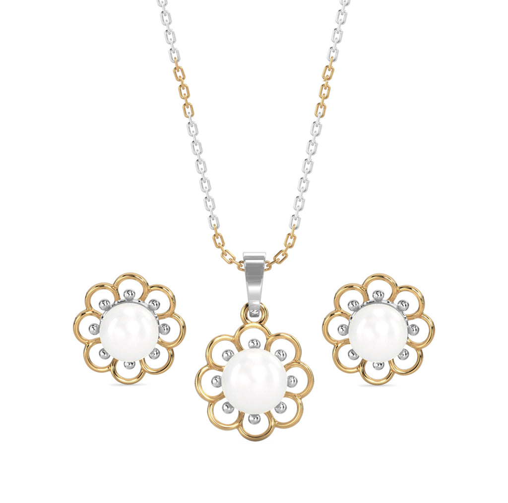 Silver Pearl Lotus Jewellery Set