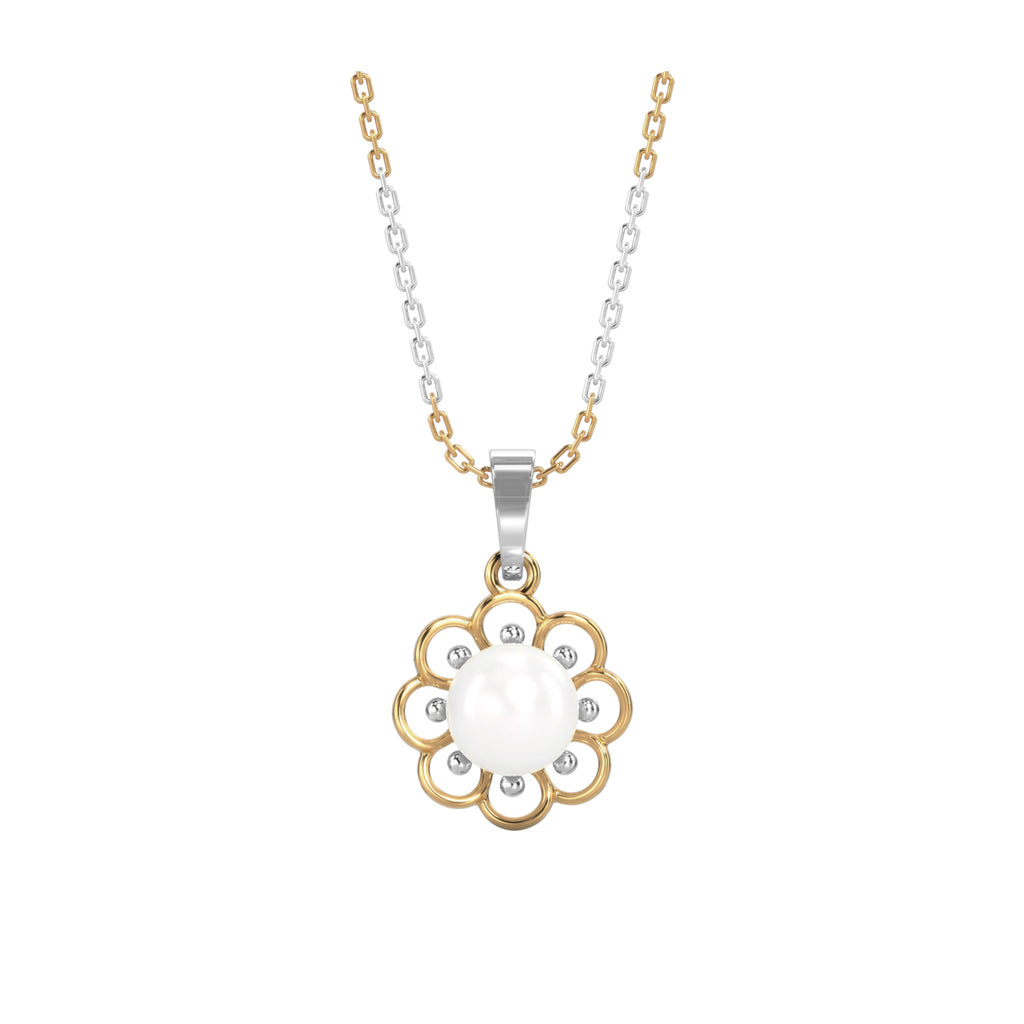 Silver Pearl Lotus Pendant Chain Necklace