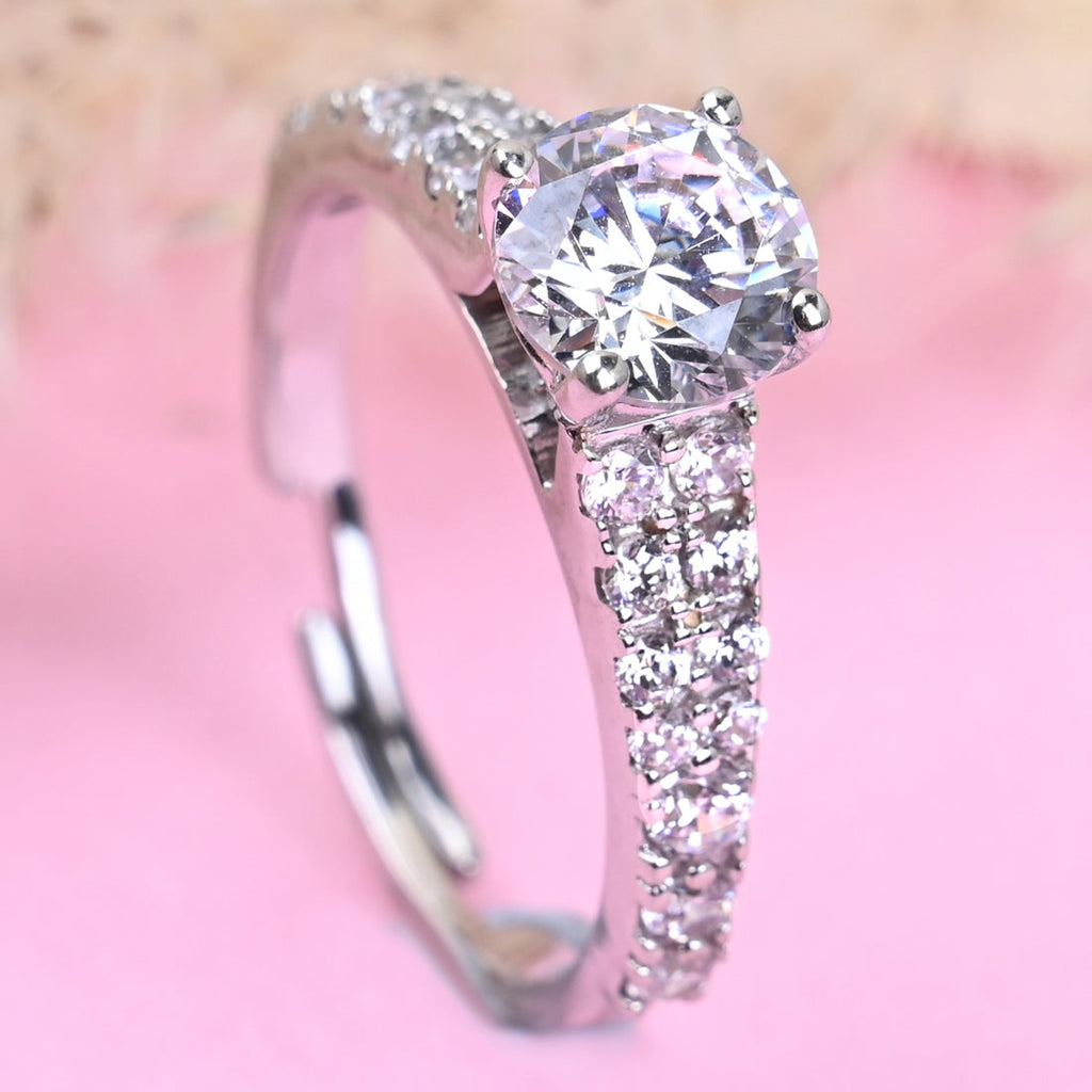 CLARA Pure 925 Sterling Silver V Solitaire Finger Ring with Adjustable Band