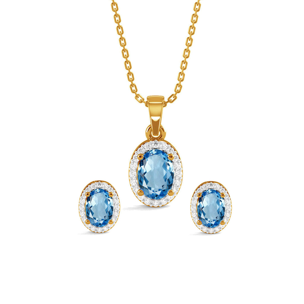 CLARA 925 Sterling Silver Blue Pendant Earring Chain Jewellery Set