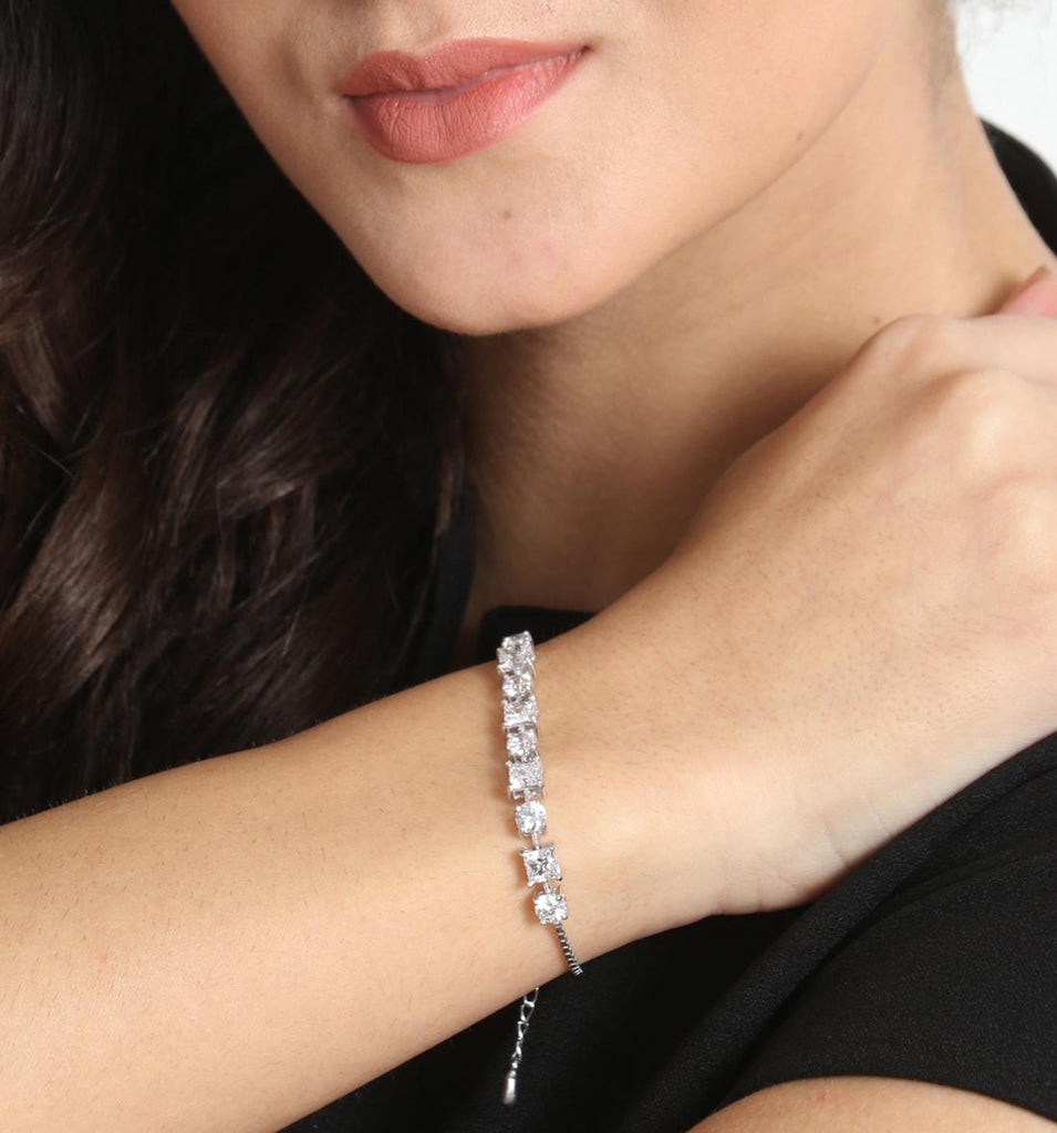 CLARA Made with Swiss Zirconia 925 Sterling Silver Enzo Solitaire Bracelet Gift for Women and Girls