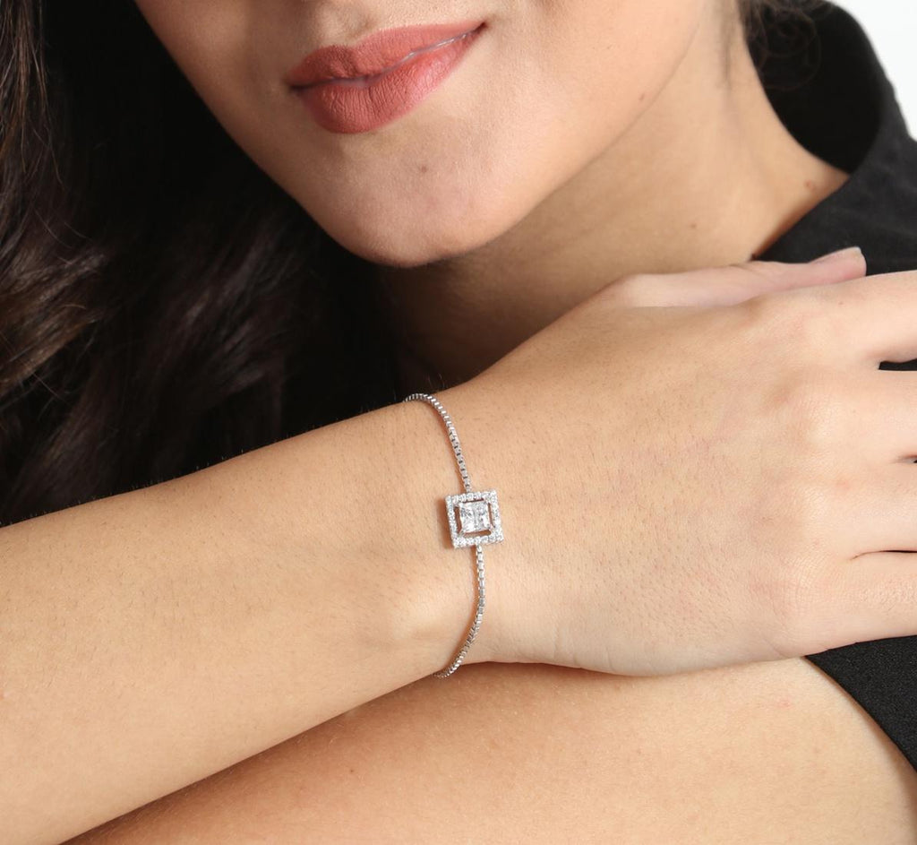 CLARA Made with Swiss Zirconia 925 Sterling Silver Princess Solitaire Bracelet Gift for Women and Girls