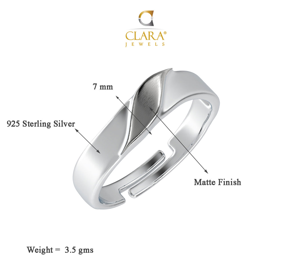 CLARA Pure 925 Sterling Silver Wave Adjustable Ring Gift for Men and Boys | Partial Matte Finish