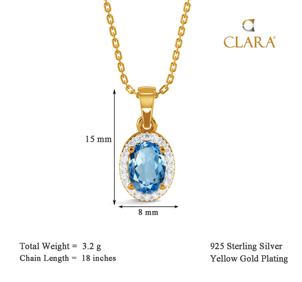 CLARA 925 Sterling Silver Blue Pendant Chain Necklace