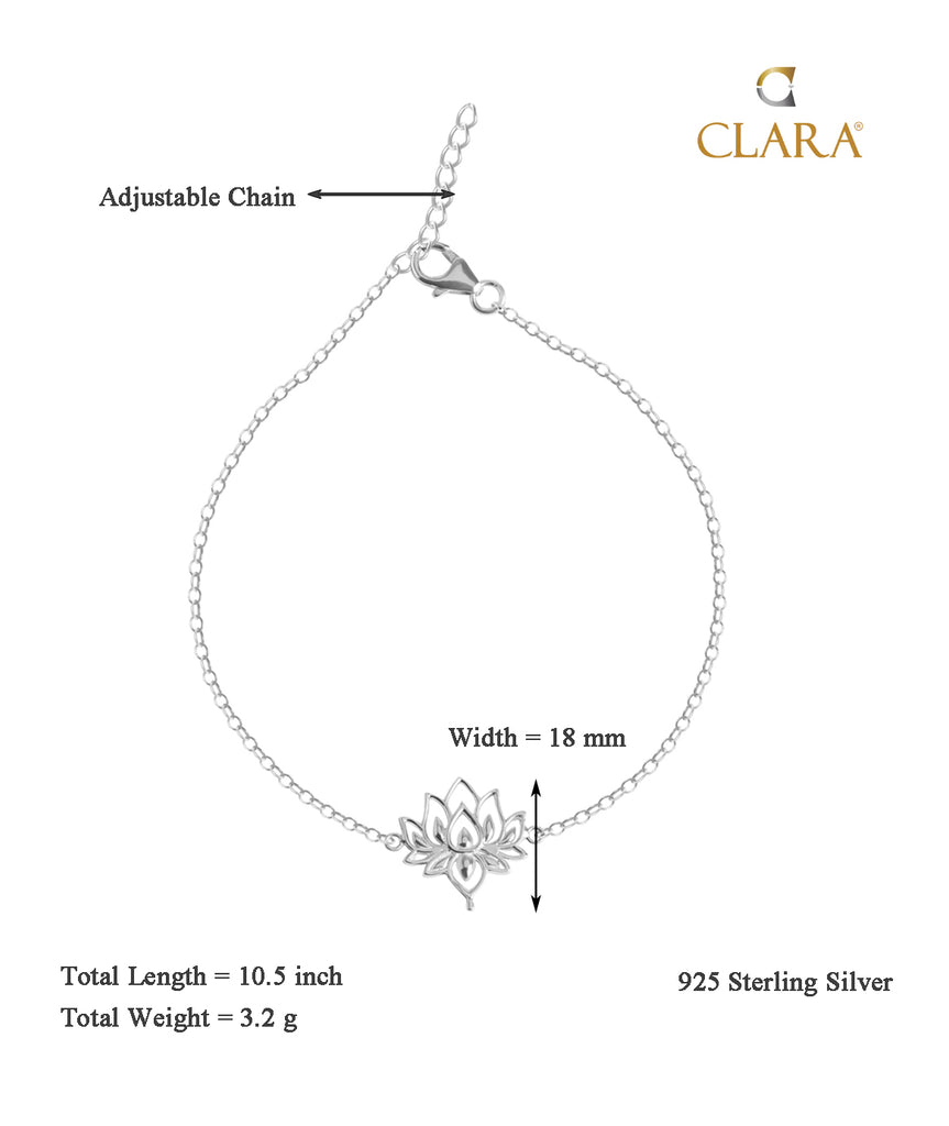 CLARA 925 Sterling Silver Lotus Anklet Payal ( Single ) Adjustable Chain Gift for Women and Girls