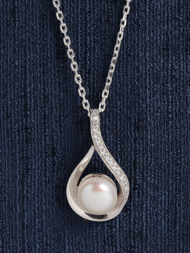 Clara 92.5 Sterling Silver Real Pearl Pendant with Chain Gift for Women and Girls