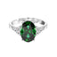 Silver Dark Green Oval Ring