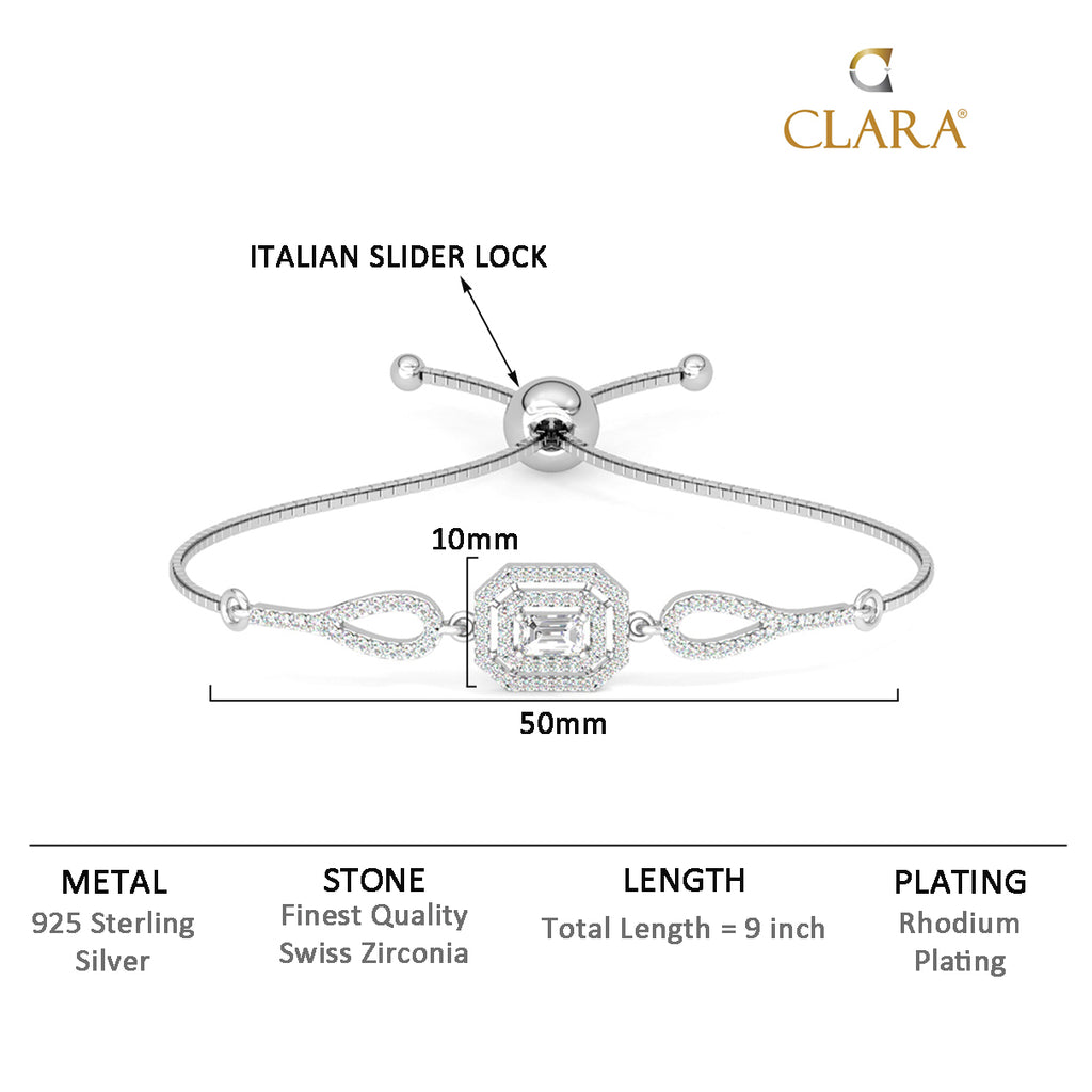 CLARA 925 Pure Silver Octa Solitaire Hand Bracelet