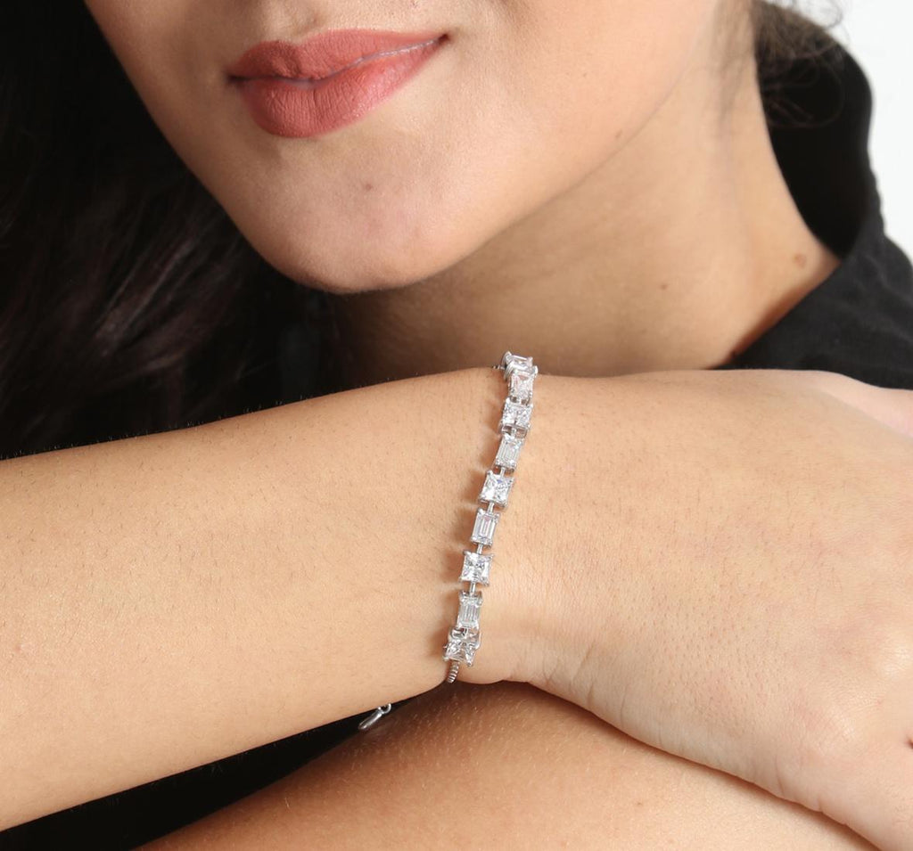 CLARA Made with Swiss Zirconia 925 Sterling Silver Capri Solitaire Bracelet Gift for Women and Girls