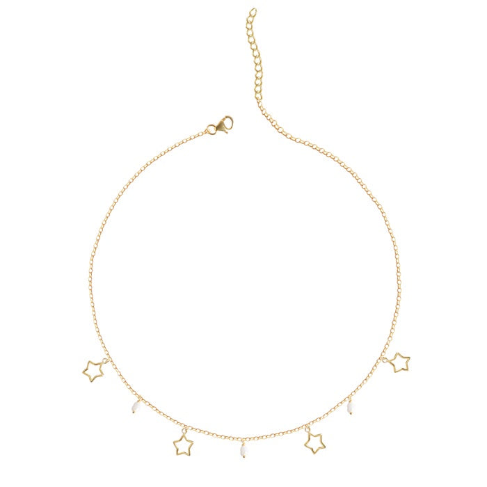 CLARA 925 Sterling Silver Star & Pearl Charm Necklace Chain