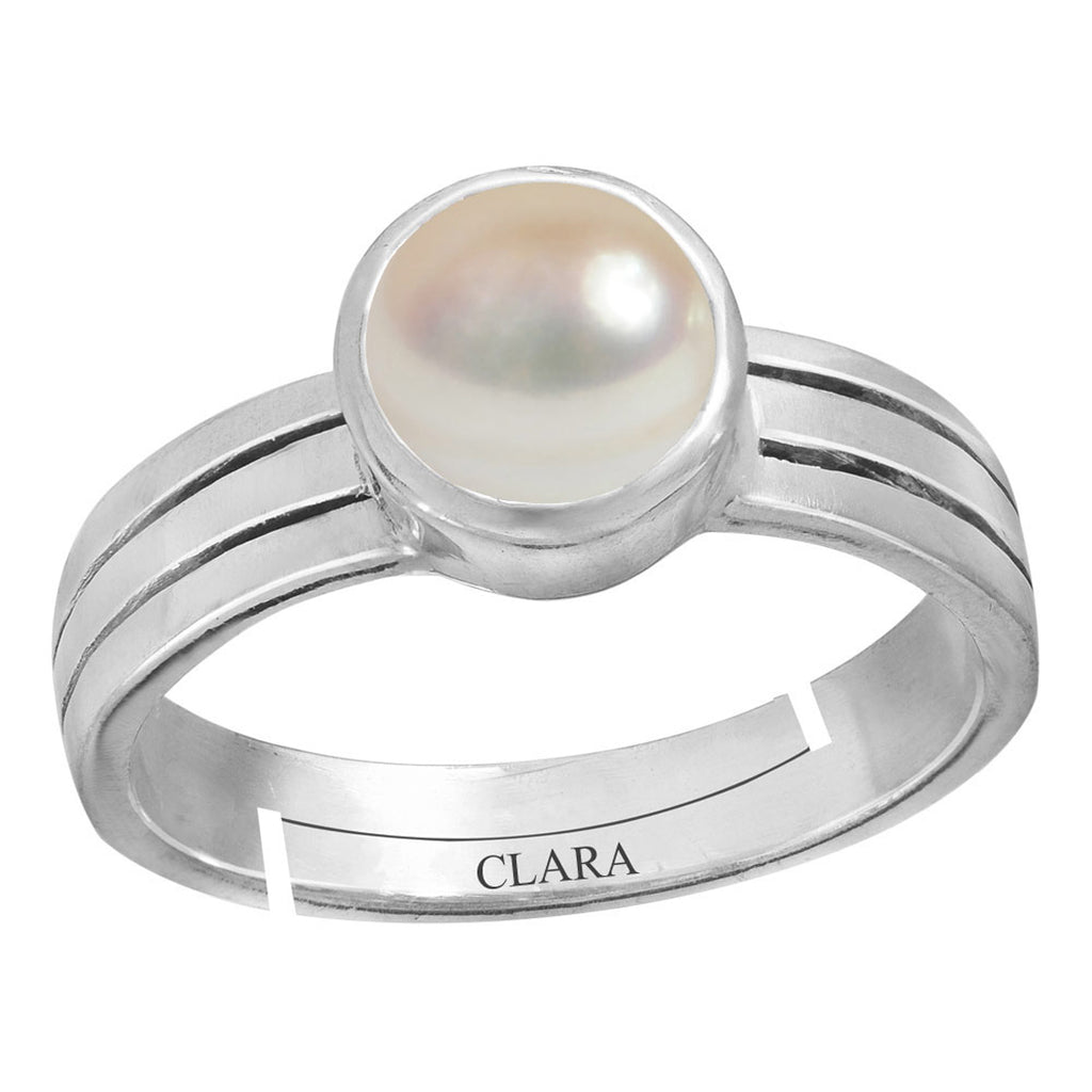 Certified Pearl Moti 8.3cts or 9.25ratti 92.5 Sterling Silver Adjustable Ring