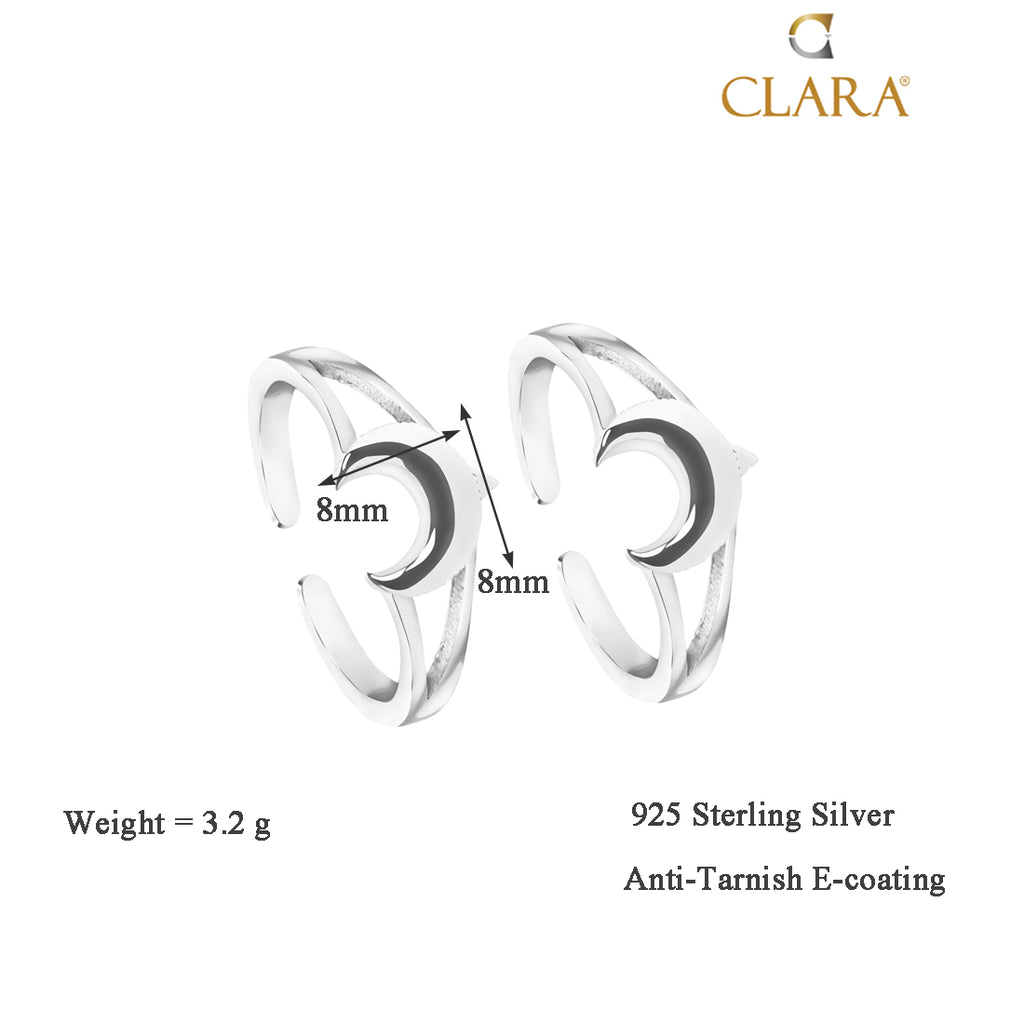 CLARA 925 Sterling Silver Moon Toe Rings Pair 