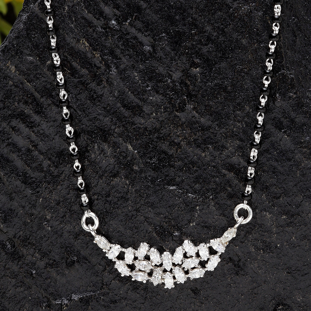 CLARA 925 Sterling Silver Daisy Mangalsutra Tanmaniya Pendant Earring Jewellery Set with Chain Gift for Women and Girls