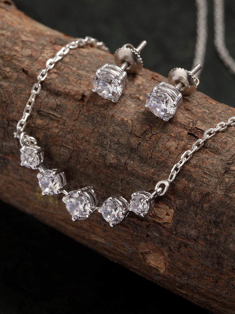 5 Stone Silver Chain Pendant with Earring