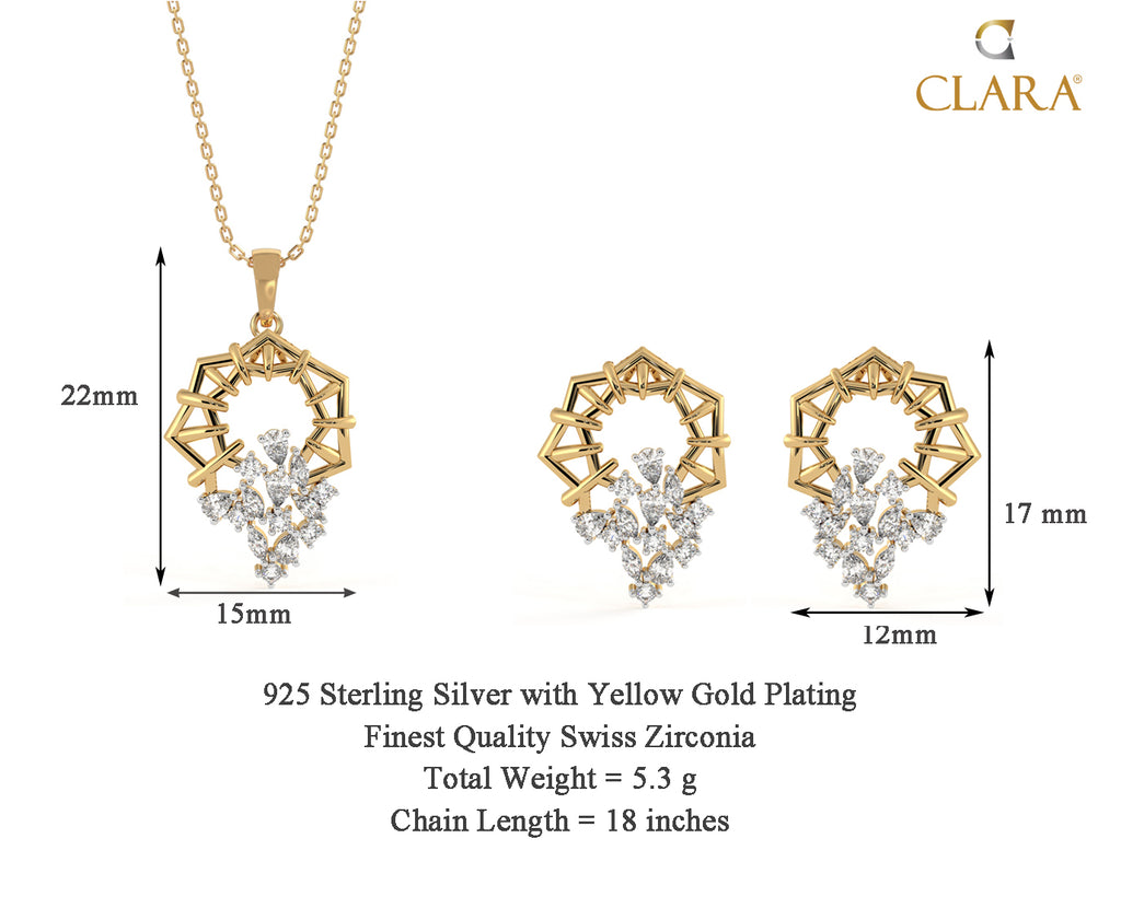 CLARA 925 Sterling Silver Alba Pendant Earring Chain Jewellery Set