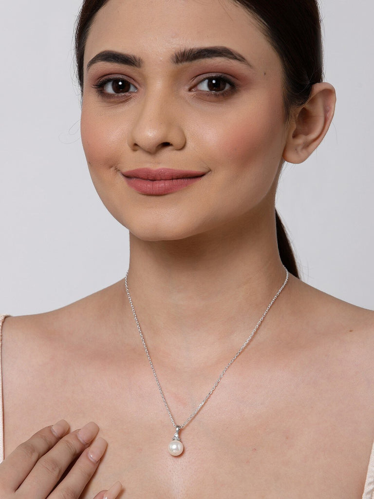 Clara 92.5 Sterling Silver Classic Pearl Pendant with Chain Gift for Women and Girls