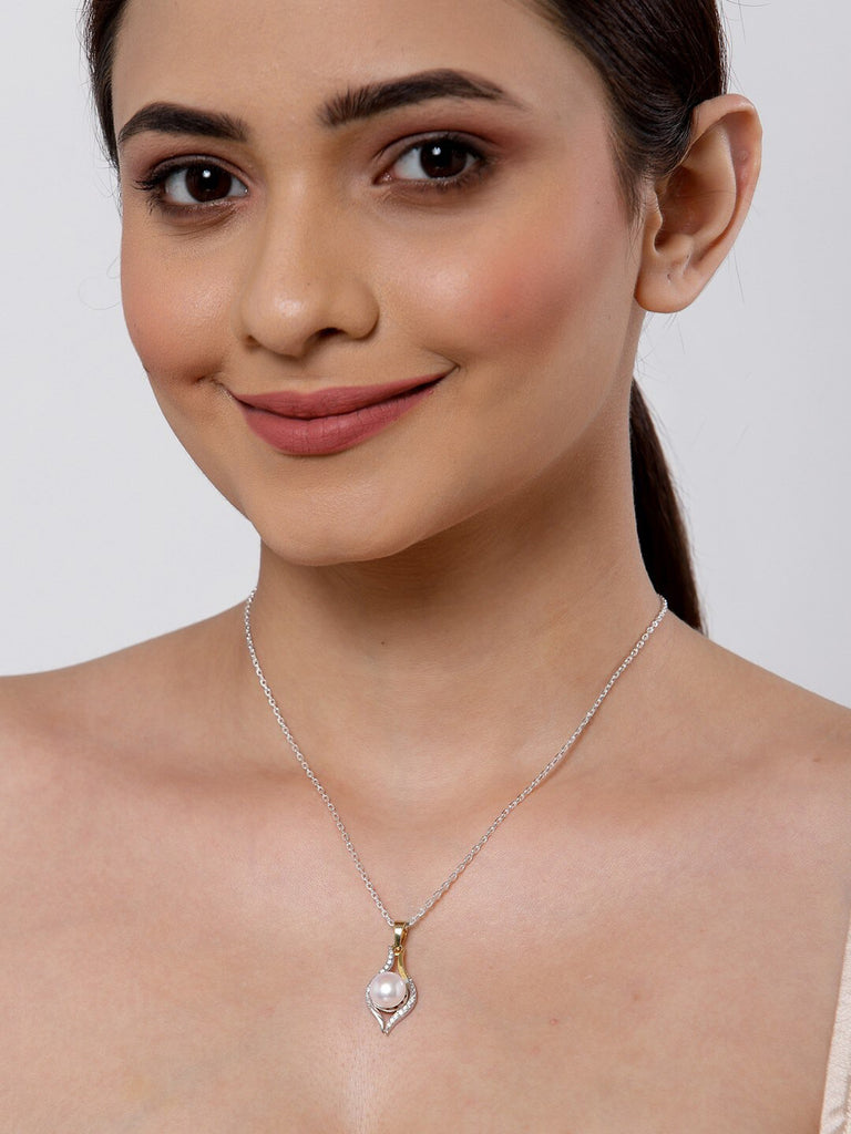 Clara 92.5 Sterling Silver Real Pearl Pendant with Chain Gift for Women and Girls