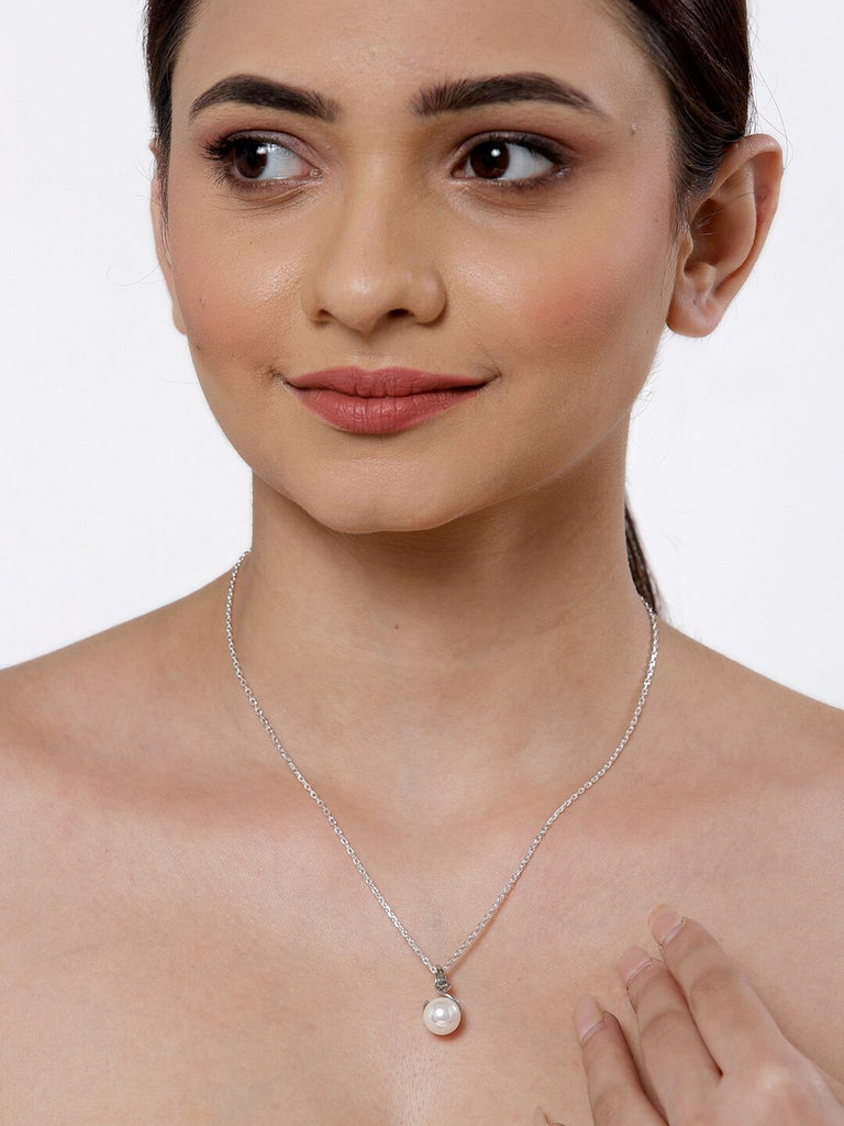 Clara 92.5 Sterling Silver Designer Real Pearl Pendant with Chain Gift for Women and Girls